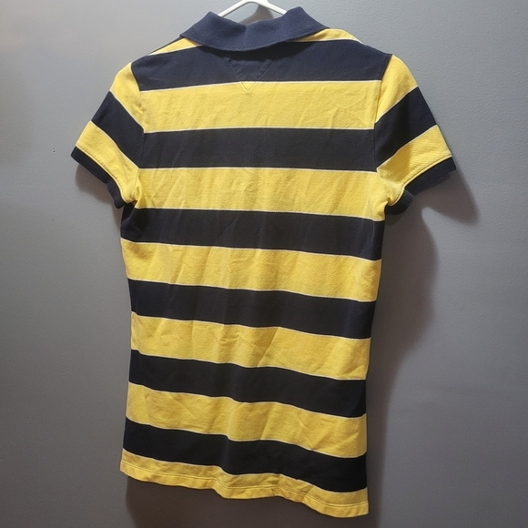 Tommy Hilfiger Yellow and Navy Striped Polo Short Sleeve Top S - Picture 3 of 6